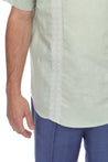 Casual Linen Blend Mandarin Collar Stitched Embroidery Short Sleeve Shirt - Mojito Collection - Beachwear, Mens Shirt, Mojito Linen Shirt, Resort Wear, Short Sleeve Linen Shirt, Short Sleeve 