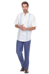 Casual Linen Blend Mandarin Collar Stitched Embroidery Short Sleeve Shirt - Mojito Collection - Beachwear, Mens Shirt, Mojito Linen Shirt, Resort Wear, Short Sleeve Linen Shirt, Short Sleeve 
