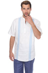 Casual Linen Blend Mandarin Collar Stitched Embroidery Short Sleeve Shirt - Mojito Collection - Beachwear, Mens Shirt, Mojito Linen Shirt, Resort Wear, Short Sleeve Linen Shirt, Short Sleeve 