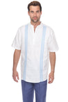 Casual Linen Blend Mandarin Collar Stitched Embroidery Short Sleeve Shirt - Mojito Collection - Beachwear, Mens Shirt, Mojito Linen Shirt, Resort Wear, Short Sleeve Linen Shirt, Short Sleeve 
