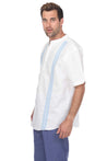 Casual Linen Blend Mandarin Collar Stitched Embroidery Short Sleeve Shirt - Mojito Collection - Beachwear, Mens Shirt, Mojito Linen Shirt, Resort Wear, Short Sleeve Linen Shirt, Short Sleeve 
