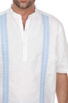 Casual Linen Blend Mandarin Collar Stitched Embroidery Short Sleeve Shirt - Mojito Collection - Beachwear, Mens Shirt, Mojito Linen Shirt, Resort Wear, Short Sleeve Linen Shirt, Short Sleeve 
