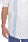 Casual Linen Blend Mandarin Collar Stitched Embroidery Short Sleeve Shirt - Mojito Collection - Beachwear, Mens Shirt, Mojito Linen Shirt, Resort Wear, Short Sleeve Linen Shirt, Short Sleeve 
