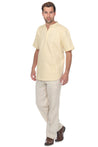 Casual Linen Blend Mandarin Collar Stitched Embroidery Henley Short Sleeve Shirt - Mojito Collection - Beachwear, Mens Shirt, Mojito Linen Shirt, Resort Wear, Short Sleeve Linen Shirt, Short 