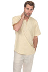 Casual Linen Blend Mandarin Collar Stitched Embroidery Henley Short Sleeve Shirt - Mojito Collection - Beachwear, Mens Shirt, Mojito Linen Shirt, Resort Wear, Short Sleeve Linen Shirt, Short 