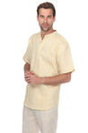 Casual Linen Blend Mandarin Collar Stitched Embroidery Henley Short Sleeve Shirt - Mojito Collection - Beachwear, Mens Shirt, Mojito Linen Shirt, Resort Wear, Short Sleeve Linen Shirt, Short 