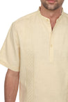 Casual Linen Blend Mandarin Collar Stitched Embroidery Henley Short Sleeve Shirt - Mojito Collection - Beachwear, Mens Shirt, Mojito Linen Shirt, Resort Wear, Short Sleeve Linen Shirt, Short 