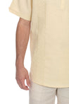 Casual Linen Blend Mandarin Collar Stitched Embroidery Henley Short Sleeve Shirt - Mojito Collection - Beachwear, Mens Shirt, Mojito Linen Shirt, Resort Wear, Short Sleeve Linen Shirt, Short 