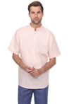 Casual Linen Blend Mandarin Collar Stitched Embroidery Henley Short Sleeve Shirt - Mojito Collection - Beachwear, Mens Shirt, Mojito Linen Shirt, Resort Wear, Short Sleeve Linen Shirt, Short 