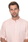 Casual Linen Blend Mandarin Collar Stitched Embroidery Henley Short Sleeve Shirt - Mojito Collection - Beachwear, Mens Shirt, Mojito Linen Shirt, Resort Wear, Short Sleeve Linen Shirt, Short 