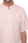 Casual Linen Blend Mandarin Collar Stitched Embroidery Henley Short Sleeve Shirt - Mojito Collection - Beachwear, Mens Shirt, Mojito Linen Shirt, Resort Wear, Short Sleeve Linen Shirt, Short 
