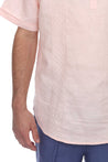 Casual Linen Blend Mandarin Collar Stitched Embroidery Henley Short Sleeve Shirt - Mojito Collection - Beachwear, Mens Shirt, Mojito Linen Shirt, Resort Wear, Short Sleeve Linen Shirt, Short 