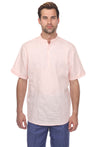 Casual Linen Blend Mandarin Collar Stitched Embroidery Henley Short Sleeve Shirt - Mojito Collection - Beachwear, Mens Shirt, Mojito Linen Shirt, Resort Wear, Short Sleeve Linen Shirt, Short 