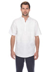 Casual Linen Blend Mandarin Collar Stitched Embroidery Henley Short Sleeve Shirt - Mojito Collection - Beachwear, Mens Shirt, Mojito Linen Shirt, Resort Wear, Short Sleeve Linen Shirt, Short 