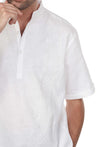 Casual Linen Blend Mandarin Collar Stitched Embroidery Henley Short Sleeve Shirt - Mojito Collection - Beachwear, Mens Shirt, Mojito Linen Shirt, Resort Wear, Short Sleeve Linen Shirt, Short 