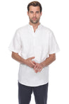 Casual Linen Blend Mandarin Collar Stitched Embroidery Henley Short Sleeve Shirt - Mojito Collection - Beachwear, Mens Shirt, Mojito Linen Shirt, Resort Wear, Short Sleeve Linen Shirt, Short 