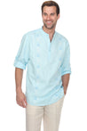 Casual Linen Blend Mandarin Collar Stitched Embroidery Henley Long Sleeve Shirt - Mojito Collection - Beachwear, Mens Shirt, Mojito Linen Shirt, Resort Wear, Short Sleeve Linen Shirt, Short S