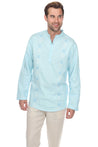 Casual Linen Blend Mandarin Collar Stitched Embroidery Henley Long Sleeve Shirt - Mojito Collection - Beachwear, Mens Shirt, Mojito Linen Shirt, Resort Wear, Short Sleeve Linen Shirt, Short S