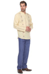 Casual Linen Blend Mandarin Collar Stitched Embroidery Henley Long Sleeve Shirt - Mojito Collection - Beachwear, Mens Shirt, Mojito Linen Shirt, Resort Wear, Short Sleeve Linen Shirt, Short S