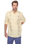 Casual Linen Blend Mandarin Collar Stitched Embroidery Henley Long Sleeve Shirt - Mojito Collection - Beachwear, Mens Shirt, Mojito Linen Shirt, Resort Wear, Short Sleeve Linen Shirt, Short S