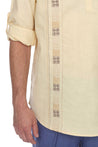 Casual Linen Blend Mandarin Collar Stitched Embroidery Henley Long Sleeve Shirt - Mojito Collection - Beachwear, Mens Shirt, Mojito Linen Shirt, Resort Wear, Short Sleeve Linen Shirt, Short S