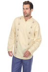 Casual Linen Blend Mandarin Collar Stitched Embroidery Henley Long Sleeve Shirt - Mojito Collection - Beachwear, Mens Shirt, Mojito Linen Shirt, Resort Wear, Short Sleeve Linen Shirt, Short S