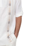 Casual Linen Blend Mandarin Collar Stitched Embroidery Henley Long Sleeve Shirt - Mojito Collection - Beachwear, Mens Shirt, Mojito Linen Shirt, Resort Wear, Short Sleeve Linen Shirt, Short S