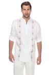 Casual Linen Blend Mandarin Collar Stitched Embroidery Henley Long Sleeve Shirt - Mojito Collection - Beachwear, Mens Shirt, Mojito Linen Shirt, Resort Wear, Short Sleeve Linen Shirt, Short S