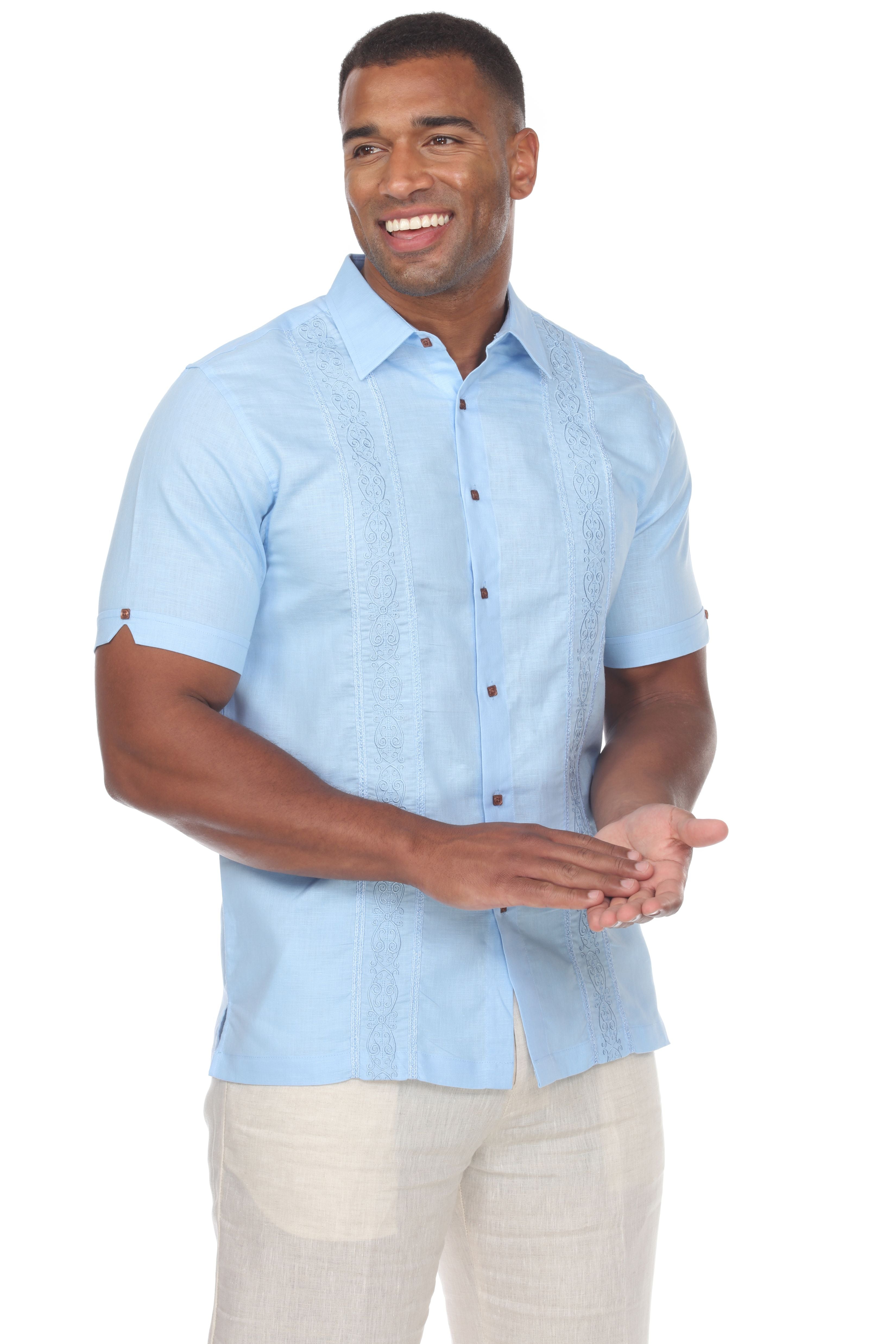 Casual Linen Blend Stitched Embroidery Button Down Short Sleeve Shirt - Mojito Collection - Beachwear, Mens Shirt, Mojito Linen Shirt, Resort Wear, Short Sleeve Linen Shirt, Short Sleeve Shir