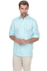 Casual Linen Blend Stitched Embroidery Button Down Long Sleeve Shirt - Mojito Collection - Beachwear, Mens Shirt, Mojito Linen Shirt, Resort Wear, Short Sleeve Linen Shirt, Short Sleeve Shirt