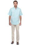 Casual Linen Blend Stitched Embroidery Mandarin Collar Henley Short Sleeve Shirt - Mojito Collection - Beachwear, Mens Shirt, Mojito Linen Shirt, Resort Wear, Short Sleeve Linen Shirt, Short 