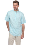 Casual Linen Blend Stitched Embroidery Mandarin Collar Henley Short Sleeve Shirt - Mojito Collection - Beachwear, Mens Shirt, Mojito Linen Shirt, Resort Wear, Short Sleeve Linen Shirt, Short 