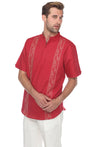 Casual Linen Blend Stitched Embroidery Mandarin Collar Henley Short Sleeve Shirt - Mojito Collection - Beachwear, Mens Shirt, Mojito Linen Shirt, Resort Wear, Short Sleeve Linen Shirt, Short 
