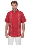 Casual Linen Blend Stitched Embroidery Mandarin Collar Henley Short Sleeve Shirt - Mojito Collection - Beachwear, Mens Shirt, Mojito Linen Shirt, Resort Wear, Short Sleeve Linen Shirt, Short 