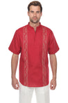 Casual Linen Blend Stitched Embroidery Mandarin Collar Henley Short Sleeve Shirt - Mojito Collection - Beachwear, Mens Shirt, Mojito Linen Shirt, Resort Wear, Short Sleeve Linen Shirt, Short 