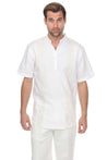 Casual Linen Blend Stitched Embroidery Mandarin Collar Henley Short Sleeve Shirt - Mojito Collection - Beachwear, Mens Shirt, Mojito Linen Shirt, Resort Wear, Short Sleeve Linen Shirt, Short 