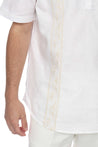 Casual Linen Blend Stitched Embroidery Mandarin Collar Henley Short Sleeve Shirt - Mojito Collection - Beachwear, Mens Shirt, Mojito Linen Shirt, Resort Wear, Short Sleeve Linen Shirt, Short 