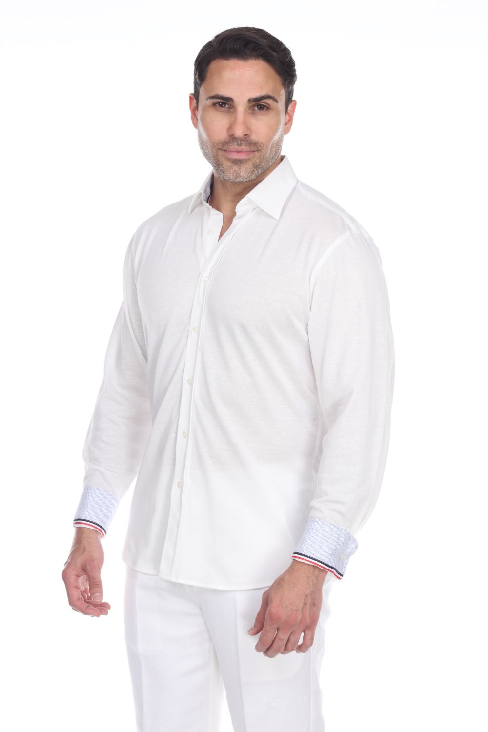 Men's Linen Blend Long Sleeve Shirt with Contrast Print Trim - Mojito Collection - Beachwear, Long Sleeve Shirt, Mens Shirt, Mojito Linen Shirt, Resortwear
