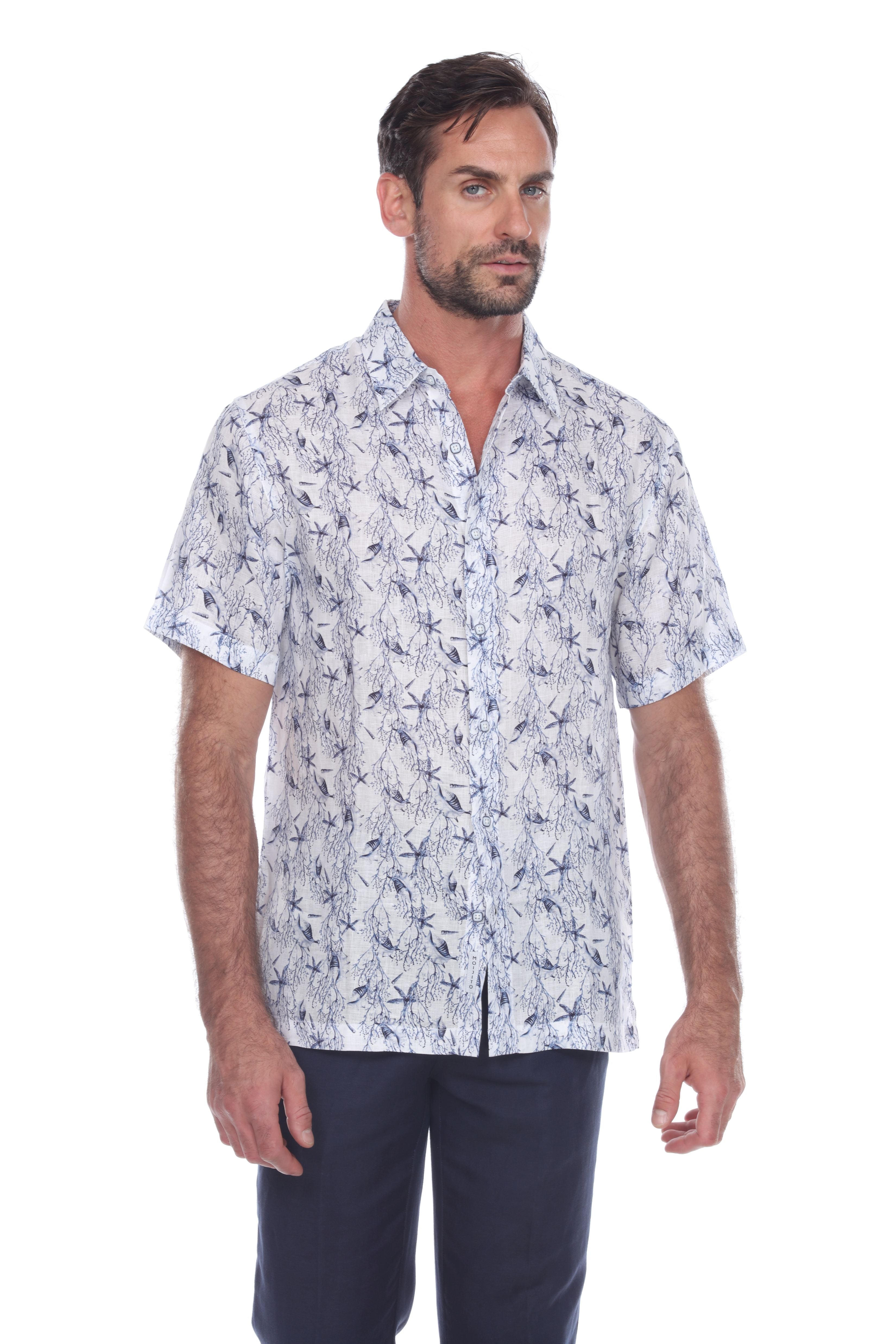 Casual Linen Print Short Sleeve Shirt - Mojito Collection - Beachwear, Mens Shirt, Mojito Linen Shirt, Resort Wear, Short Sleeve Shirt