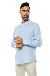 Casual Yarn Dyed Linen Mandarin Collar Long Sleeve Button Down Shirt - Mojito Collection - Beachwear, Long Sleeve Linen Shirt, Long Sleeve Shirt, Mens Shirt, Mojito Linen Shirt, Resort Wear