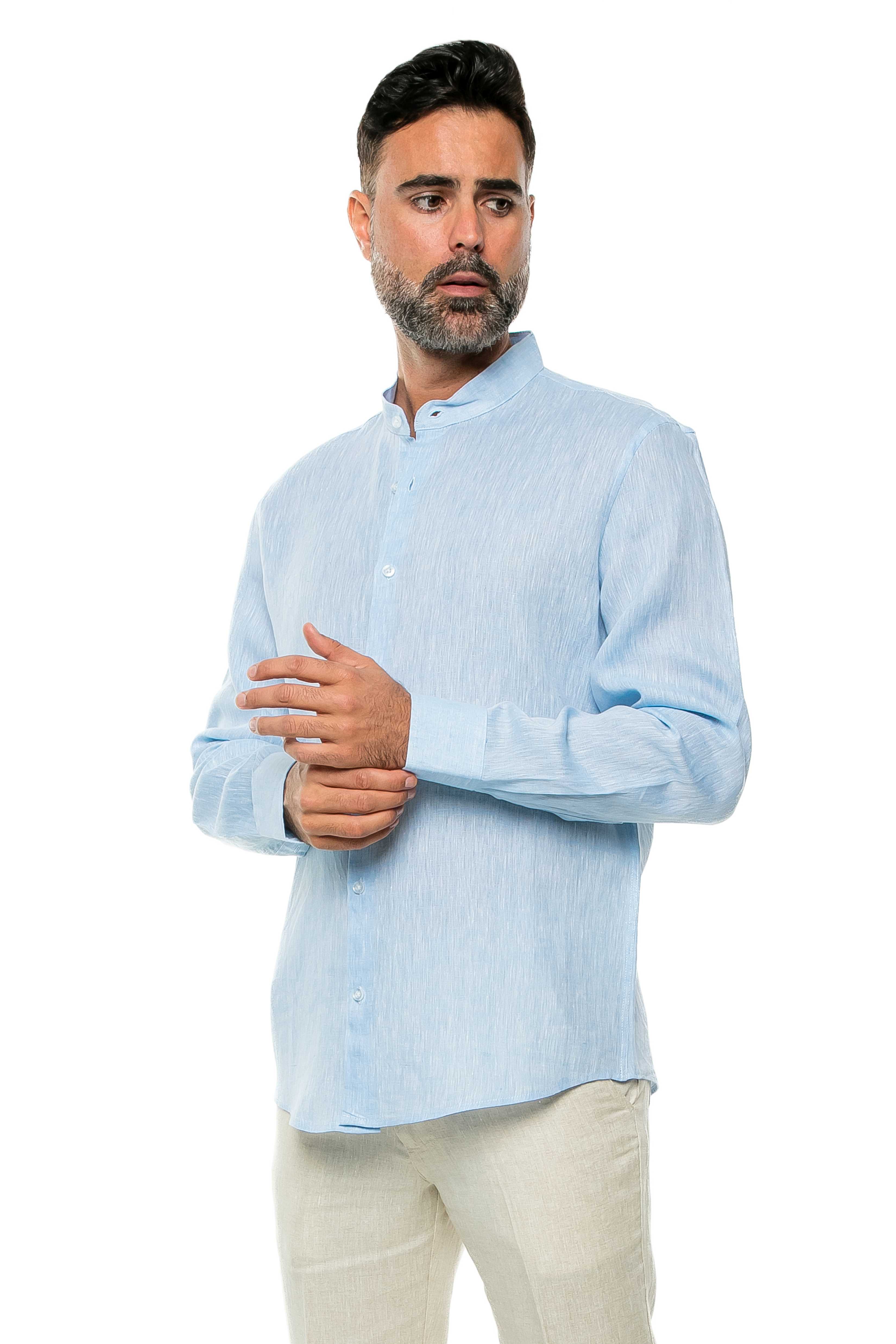 Casual Yarn Dyed Linen Mandarin Collar Long Sleeve Button Down Shirt - Mojito Collection - Beachwear, Long Sleeve Linen Shirt, Long Sleeve Shirt, Mens Shirt, Mojito Linen Shirt, Resort Wear