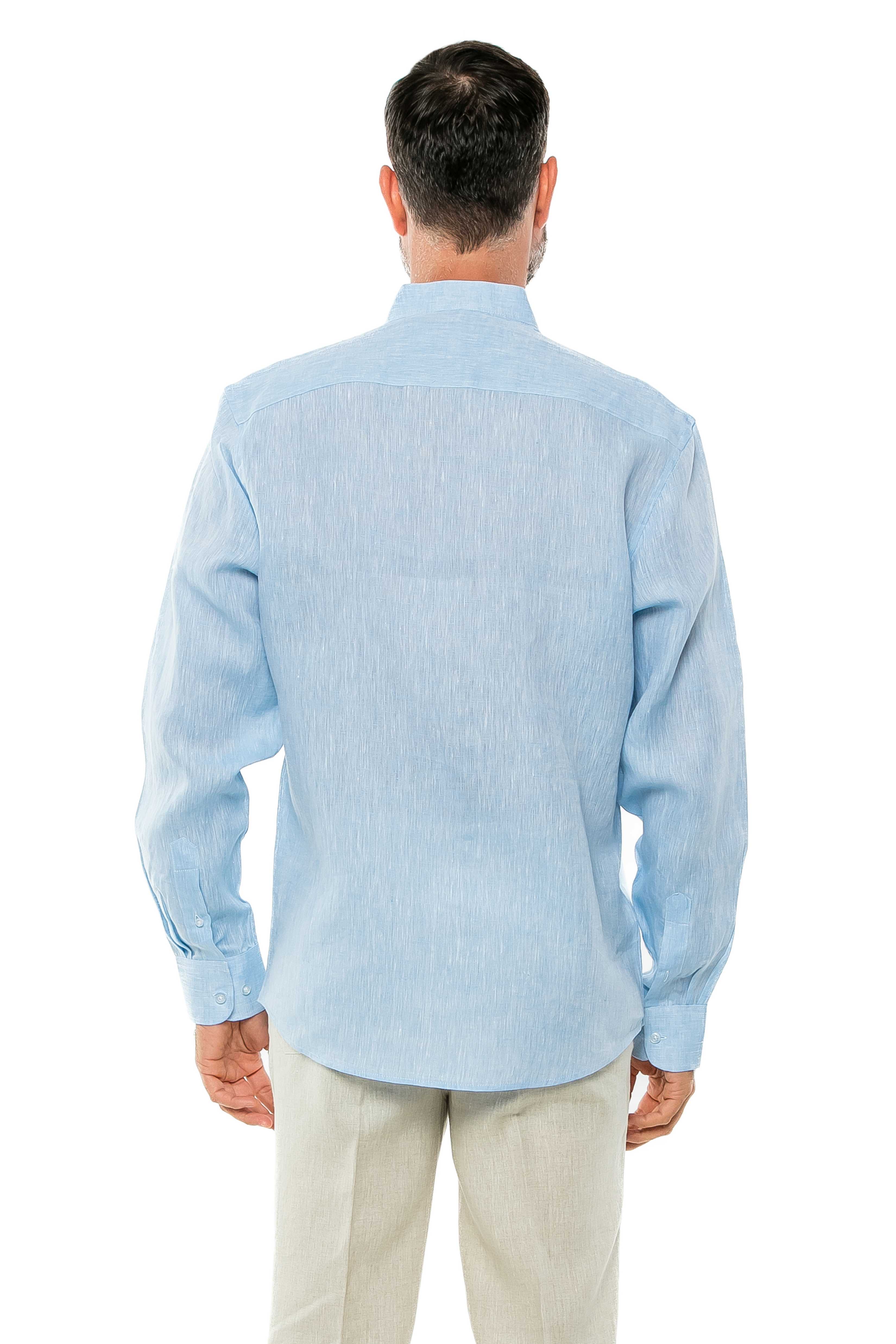 Casual Yarn Dyed Linen Mandarin Collar Long Sleeve Button Down Shirt - Mojito Collection - Beachwear, Long Sleeve Linen Shirt, Long Sleeve Shirt, Mens Shirt, Mojito Linen Shirt, Resort Wear