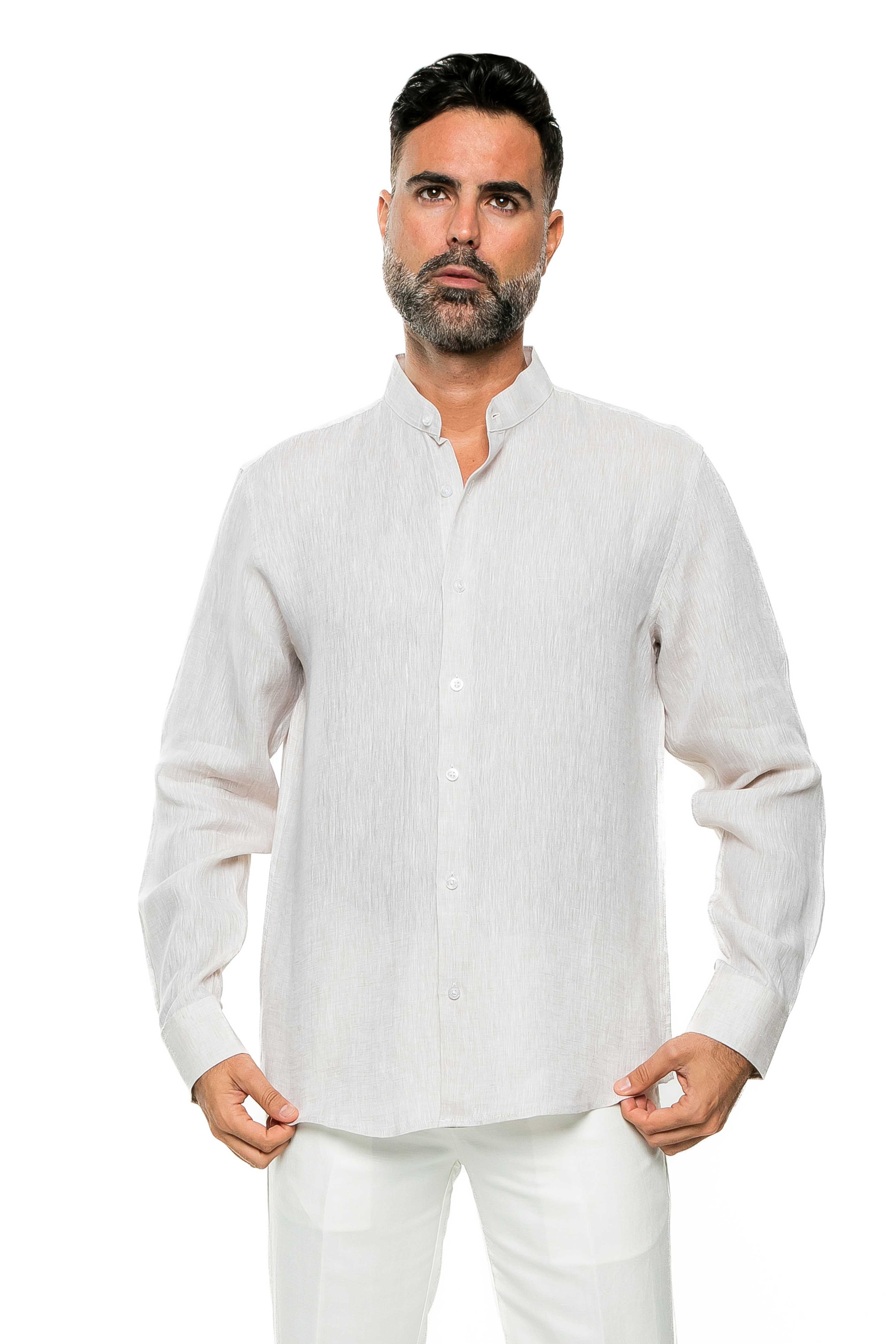 Casual Yarn Dyed Linen Mandarin Collar Long Sleeve Button Down Shirt - Mojito Collection - Beachwear, Long Sleeve Linen Shirt, Long Sleeve Shirt, Mens Shirt, Mojito Linen Shirt, Resort Wear