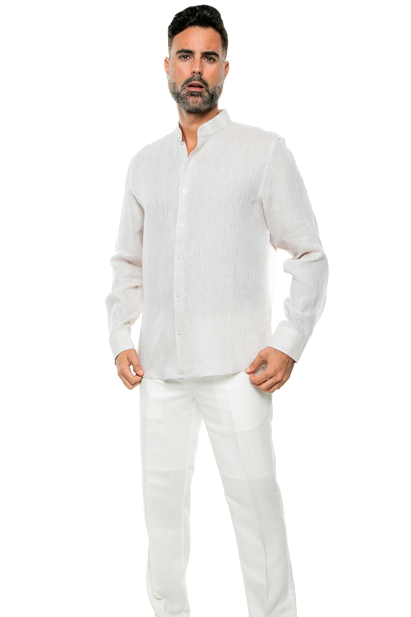 Casual Yarn Dyed Linen Mandarin Collar Long Sleeve Button Down Shirt - Mojito Collection - Beachwear, Long Sleeve Linen Shirt, Long Sleeve Shirt, Mens Shirt, Mojito Linen Shirt, Resort Wear