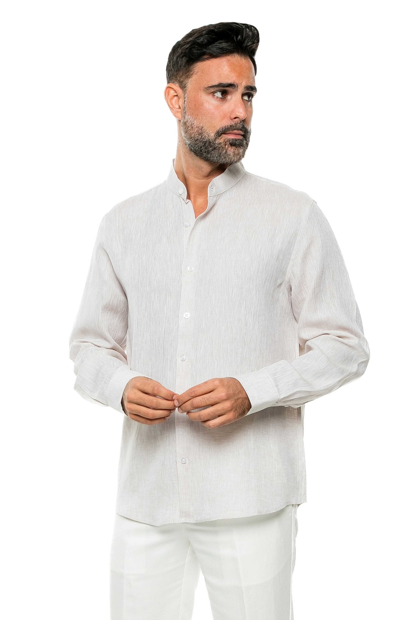 Casual Yarn Dyed Linen Mandarin Collar Long Sleeve Button Down Shirt - Mojito Collection - Beachwear, Long Sleeve Linen Shirt, Long Sleeve Shirt, Mens Shirt, Mojito Linen Shirt, Resort Wear