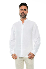 Men's 100% Linen Mandarin Collar Long Sleeve Shirt