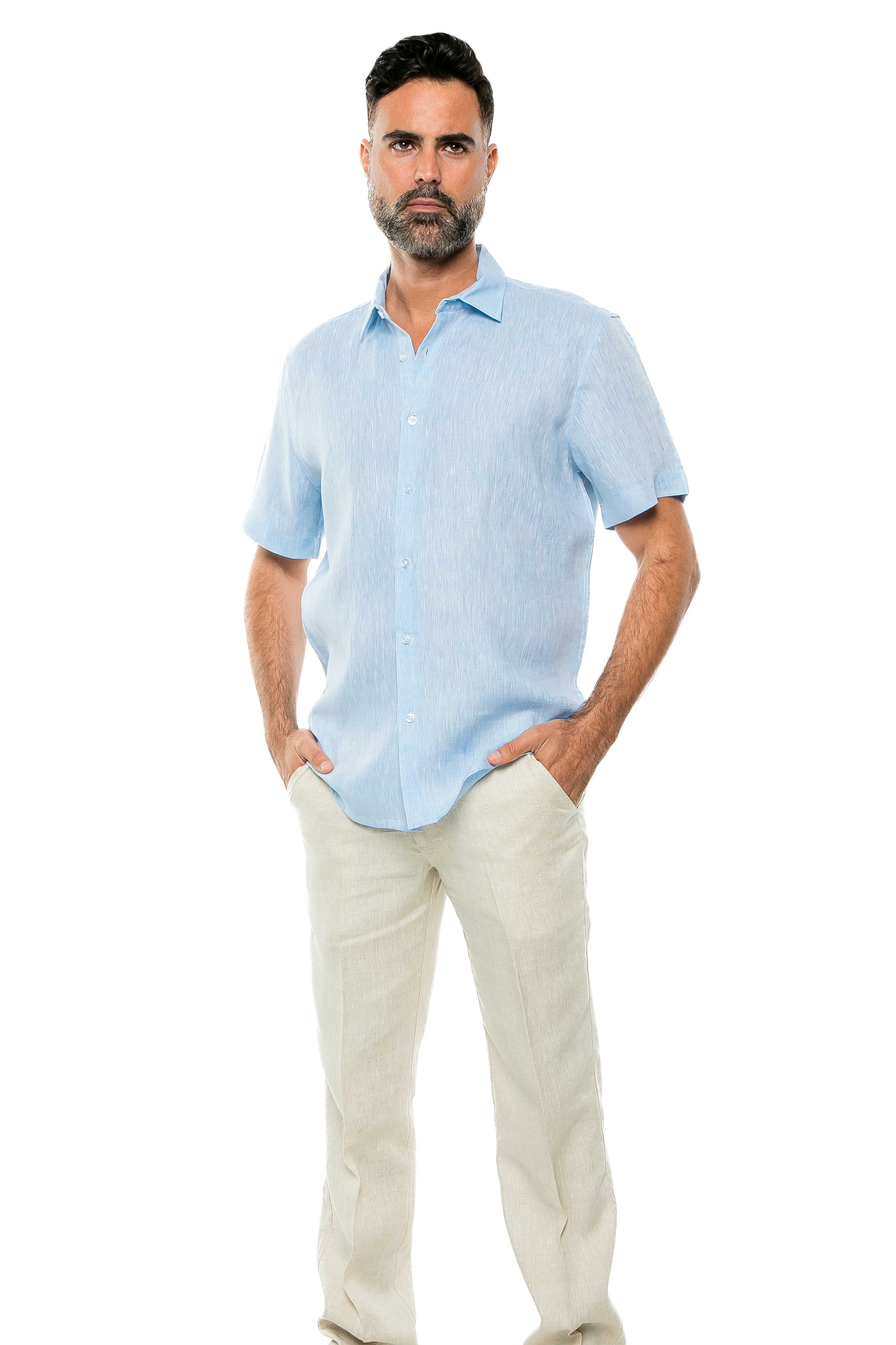 Casual Yarn Dyed Linen Shirt Short Sleeve Button Down - Mojito Collection - Beachwear, Mens Shirt, Mojito Linen Shirt, Resort Wear, Short Sleeve Linen Shirt, Short Sleeve Shirt