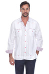 Mojito Men's 100% Linen Guayabera Shirt Long Sleeve Print Trim Accent - Mojito Collection - Guayabera, Long Sleeve Shirt, Mens Shirt, Mojito Guayabera Shirt