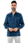 Mojito Men's 100% Linen Guayabera Shirt Long Sleeve Print Trim Accent - Mojito Collection - Guayabera, Long Sleeve Shirt, Mens Shirt, Mojito Guayabera Shirt