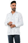 Mojito Men's 100% Linen Guayabera Shirt Long Sleeve Print Trim Accent - Mojito Collection - Guayabera, Long Sleeve Shirt, Mens Shirt, Mojito Guayabera Shirt